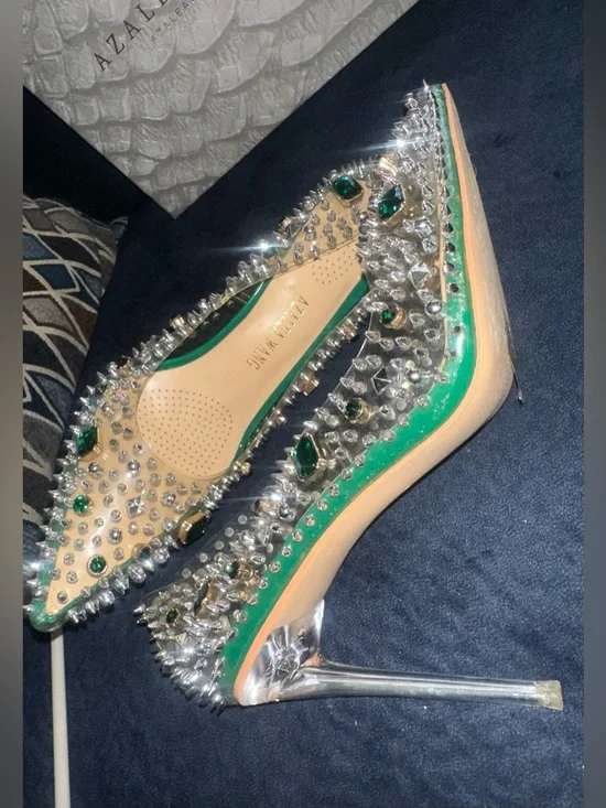 Alexa Wang Clear Pumps with Emerald Crystal and Silver Spikes - Women's - Picture 4 of 4